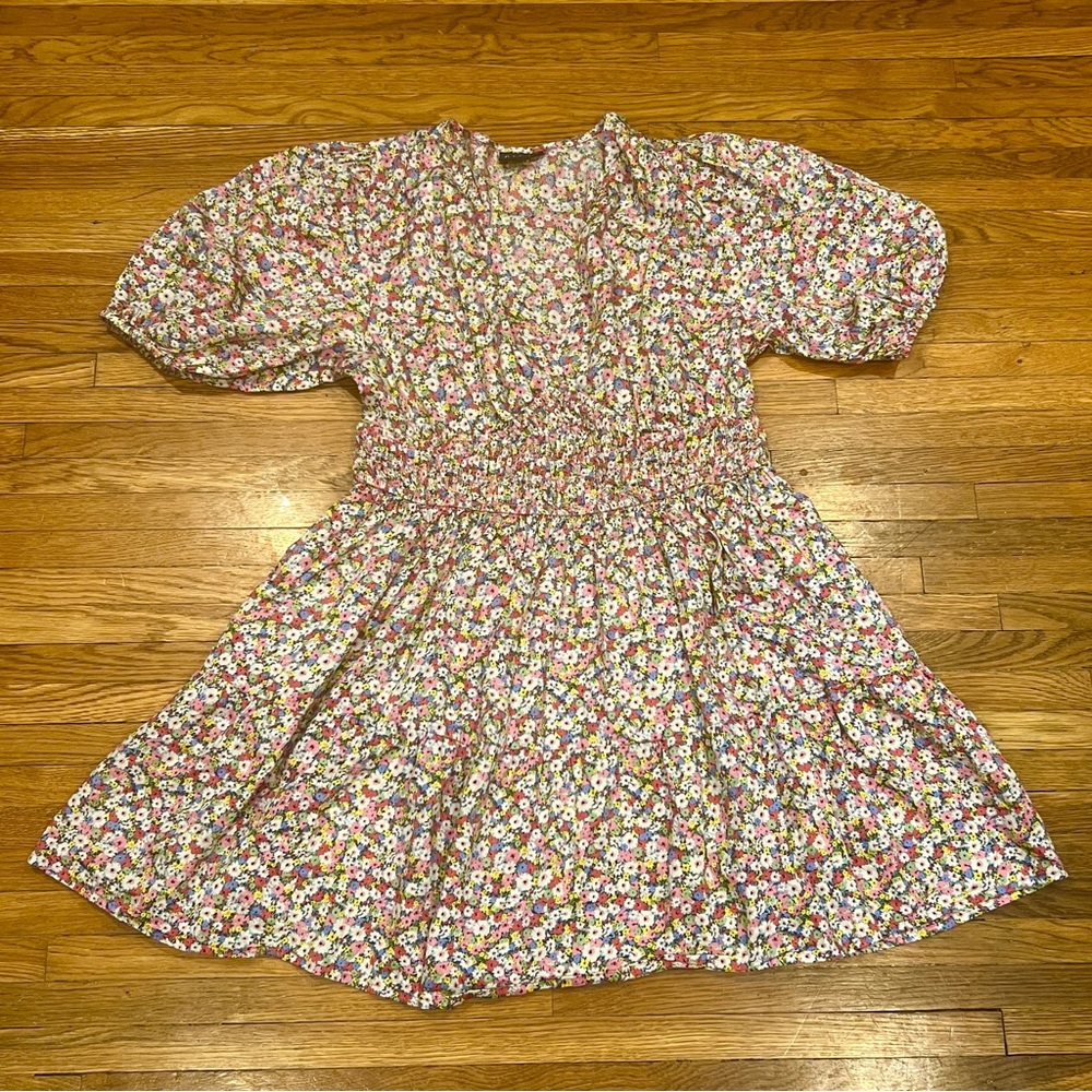 Gap Ditsy Floral Puff Sleeve Smocked Waist Mini Dress 100% Cotton | Size: XL - Picture 2 of 10